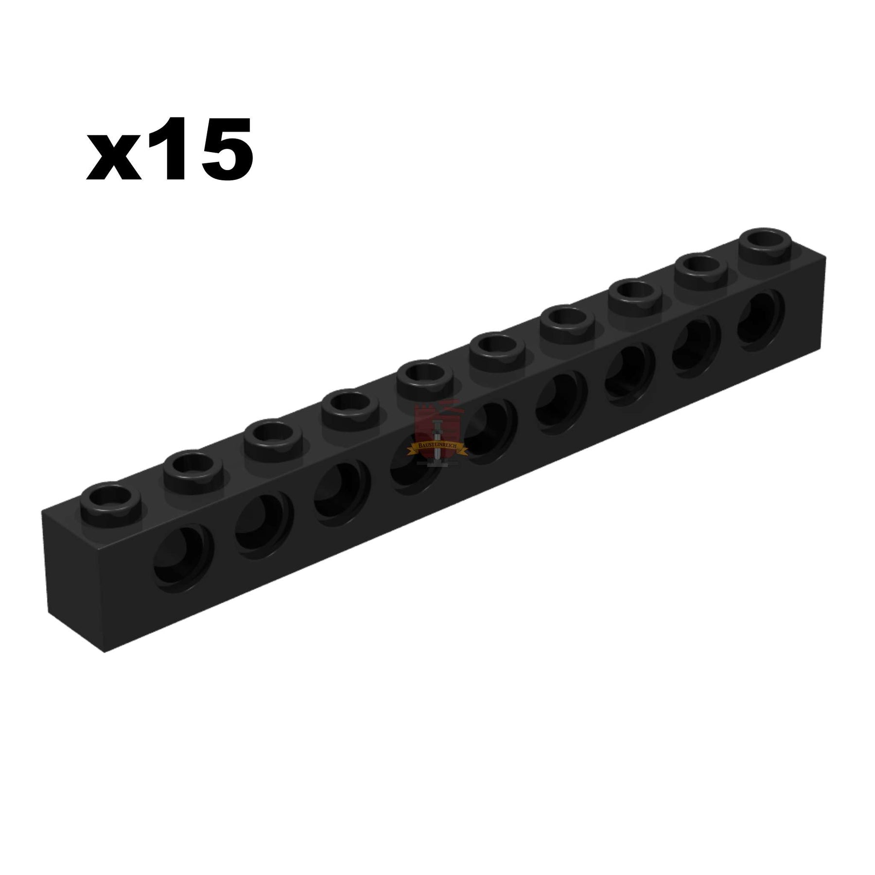 Technik Brick 1x10 Schwarz 15 Stück (GoBricks)